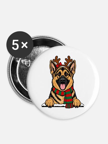 Weihnachten Deutscher Schäferhund - Buttons groß 56 mm (5er Pack) - Weiß