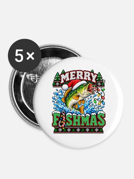 Fischmas Weihnacht: Springender Fisch - Buttons groß 56 mm (5er Pack) - Weiß