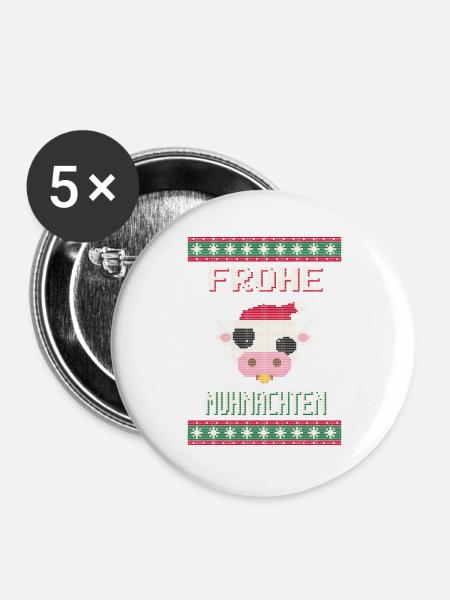 Frohe Muhnachten - Kuh Ugly Sweater - Buttons groß 56 mm (5er Pack) - Weiß