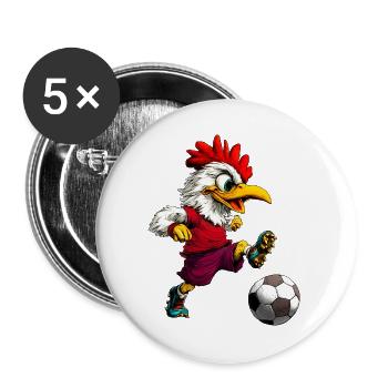 Fussballer Huhn - Buttons groß 56 mm (5er Pack) - Weiß - Vorne