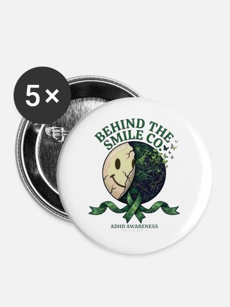 BTSC | ADHD Awareness - Aufklärung - Buttons groß 56 mm (5er Pack) - Weiß