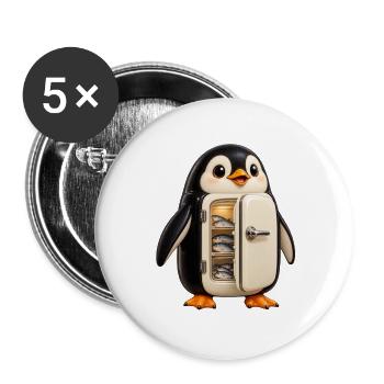 Pinguin-Kühlschrank voller Fisch – Tierhumor - Buttons groß 56 mm (5er Pack) - Weiß - Vorne