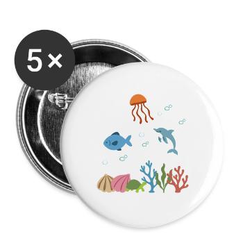 Qualle Unterwasser Kinder Fisch Delfin - Buttons groß 56 mm (5er Pack) - Weiß - Vorne