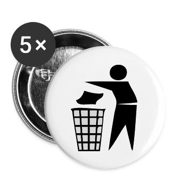 éclaircir, des déchets, plus mülleimer, nettoyer, - Lot de 5 grands badges (56 mm) - blanc - Devant