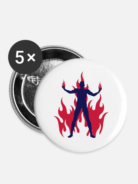 rocking devil - rockender teufel - flammen flames - Buttons groß 56 mm (5er Pack) - Weiß
