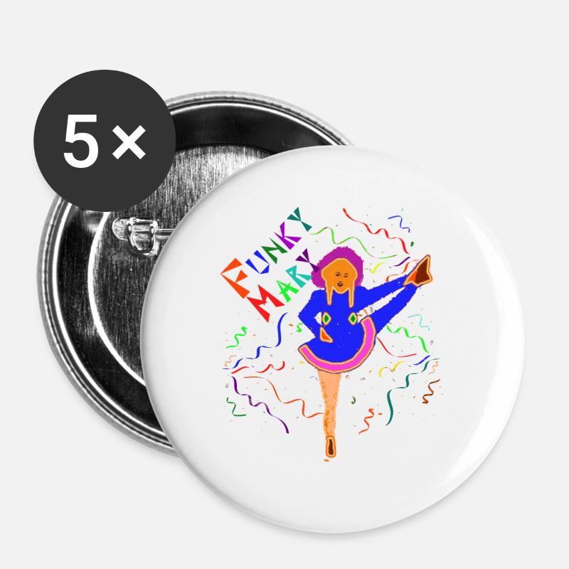 Funky Mary - Buttons groß 56 mm (5er Pack) - Weiß