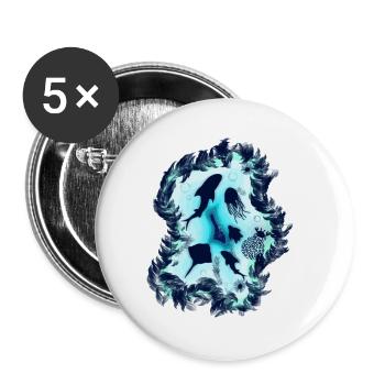 Unter Wasser im Meer mit Meeresleben für Taucher - Buttons groß 56 mm (5er Pack) - Weiß - Vorne