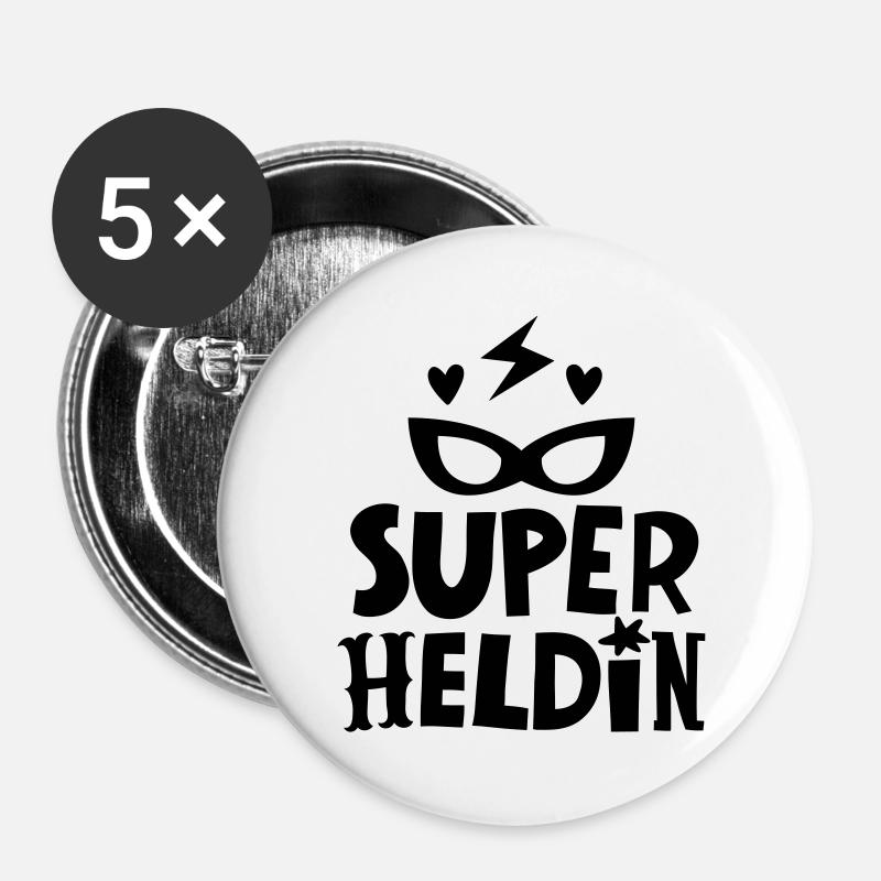Superheldin - Buttons groß 56 mm (5er Pack) - Weiß