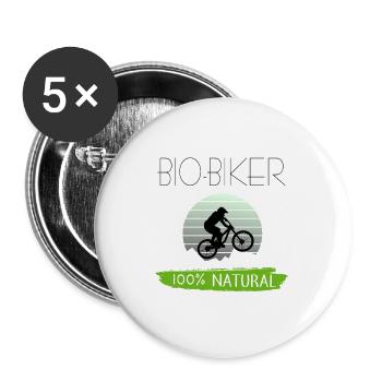 Mountainbike MTB Fahrrad Bio Biker Natur Geschenk - Buttons groß 56 mm (5er Pack) - Weiß - Vorne