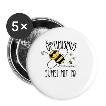 Optimismus Sumsi mit Po Imker Bienen Hummel Honig - Buttons groß 56 mm (5er Pack) - Weiß - Vorne