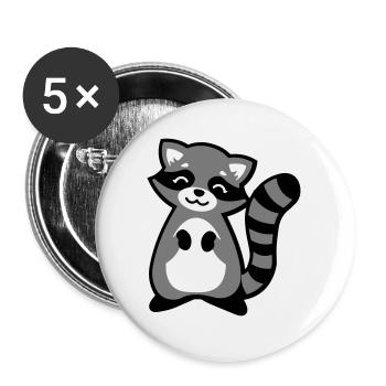 Niedlicher Waschbär Tierkind / Cute raccoon animal - Buttons groß 56 mm (5er Pack) - Weiß - Vorne