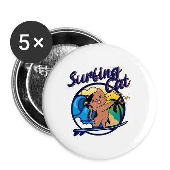 Surfing Kitten Cool cat loves surfing Funny - Buttons large 2.2''/56 mm (5-pack) - white - Front