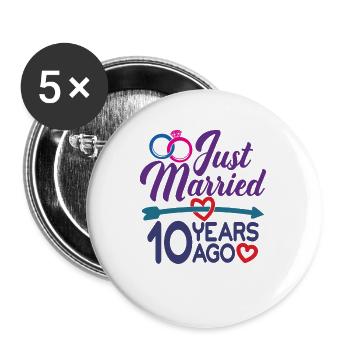 Juste marié il y a 10 ans, 10e anniversaire de mariage - Lot de 5 grands badges (56 mm) - blanc - Devant