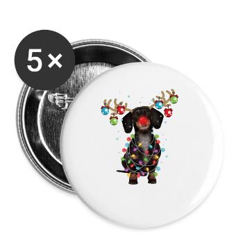Noël Mignon Teckel Wiener Dog Cadeau - Lot de 5 grands badges (56 mm) - blanc - Devant