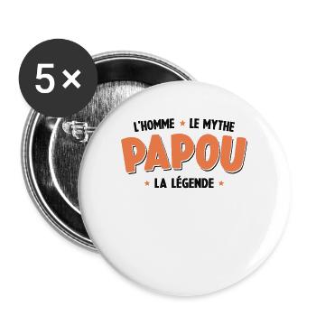 Papou L'homme Le Mythe La Légende - Lot de 5 grands badges (56 mm) - blanc - Devant