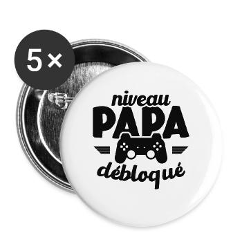 Niveau Papa Débloqué Gamer Naissance - Lot de 5 grands badges (56 mm) - blanc - Devant