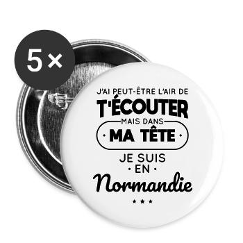 Dans ma tête je suis en Normandie - Lot de 5 grands badges (56 mm) - blanc - Devant