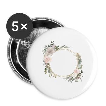 Fleurs de couronne Boho modernes personnalisables - Lot de 5 grands badges (56 mm) - blanc - Devant