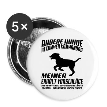 Andere Hunde bekommen Kommandos - Buttons groß 56 mm (5er Pack) - Weiß - Vorne