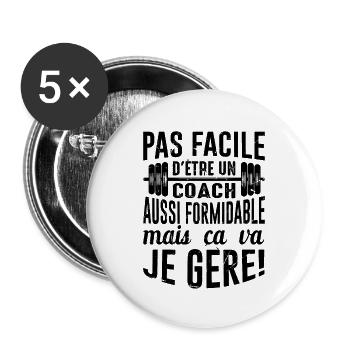 Sport Coach Idée Cadeau Anniversaire Motivation - Lot de 5 grands badges (56 mm) - blanc - Devant