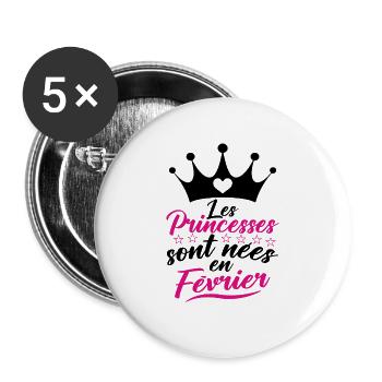Les Princesses Sont Nées En Février - Lot de 5 grands badges (56 mm) - blanc - Devant