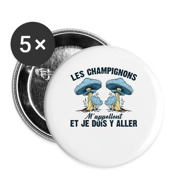 Champignon Forêt Idée Cadeau Nature Automne Hobby - Lot de 5 grands badges (56 mm) - blanc - Devant
