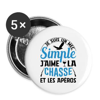 Chasser Idée Cadeau Anniversaire Fête Des Pères - Lot de 5 grands badges (56 mm) - blanc - Devant