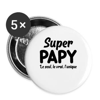 Super Papy Cadeau Anniversaire Fête Des Pères Papa - Lot de 5 grands badges (56 mm) - blanc - Devant