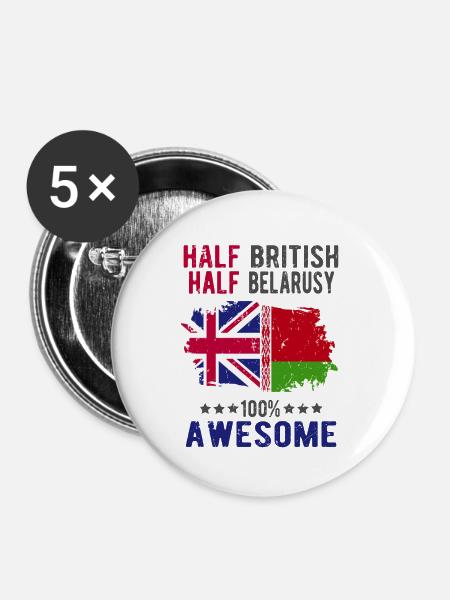 Halb Brite Halb Belarusse - Buttons groß 56 mm (5er Pack) - Weiß
