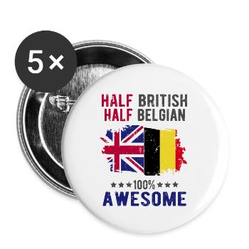 Halb Brite Halb Belgier - Buttons groß 56 mm (5er Pack) - Weiß - Vorne