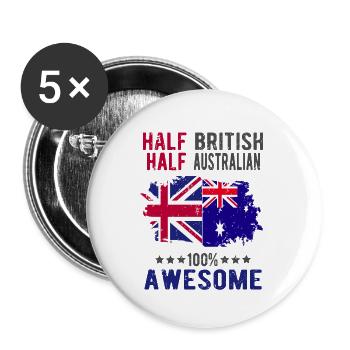 Moitié britannique moitié australien - Lot de 5 grands badges (56 mm) - blanc - Devant