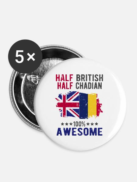 Halb Brite Halb Tschader - Buttons groß 56 mm (5er Pack) - Weiß