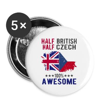 Half British Half Czech - Buttons large 2.2''/56 mm (5-pack) - white - Front