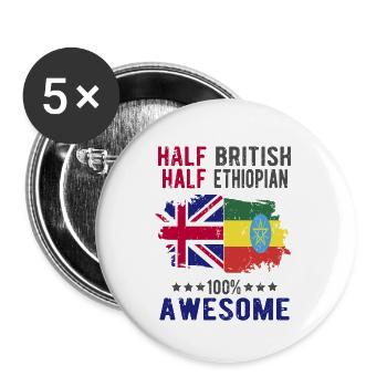 Half British Half Ethiopian - Buttons large 2.2''/56 mm (5-pack) - white - Front