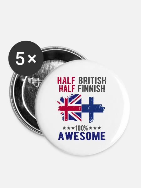 Halb Brite Halb Finne - Buttons groß 56 mm (5er Pack) - Weiß