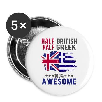 Half British Half Greek - Buttons large 2.2''/56 mm (5-pack) - white - Front