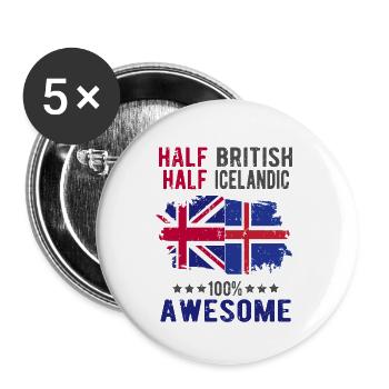 Moitié britannique moitié islandais - Lot de 5 grands badges (56 mm) - blanc - Devant