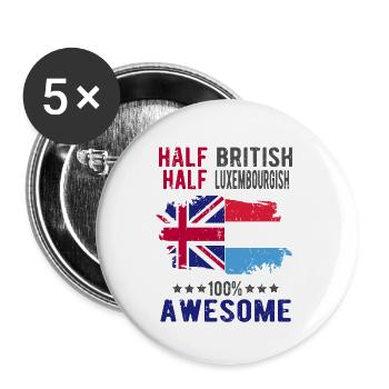 Moitié britannique moitié luxembourgeois - Lot de 5 grands badges (56 mm) - blanc - Devant