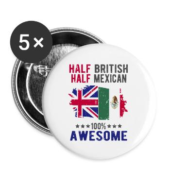 Moitié britannique moitié mexicain - Lot de 5 grands badges (56 mm) - blanc - Devant