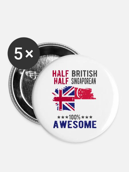 Halb Brite Halb Singapurer - Buttons groß 56 mm (5er Pack) - Weiß