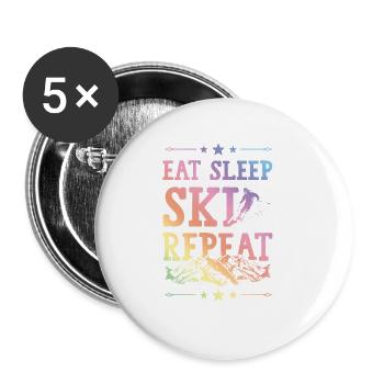 Eat Sleep Ski Repeat - Buttons groß 56 mm (5er Pack) - Weiß - Vorne