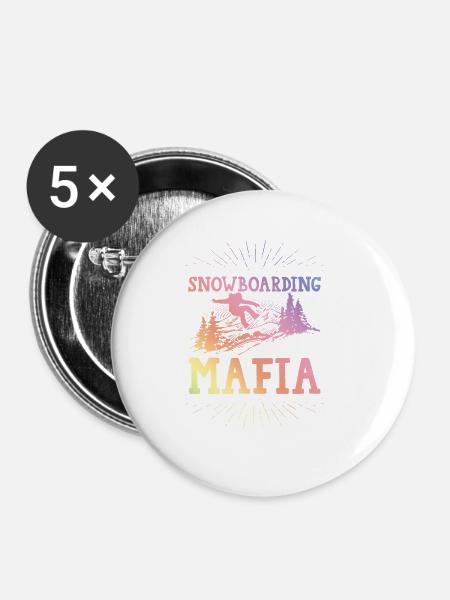 Snowboarding Mafia - Buttons groß 56 mm (5er Pack) - Weiß