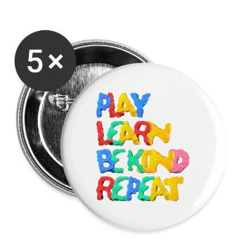 Spielen Lernen Sei freundlich Wiederholen Anti-Mobbing Wellenförmig - Buttons groß 56 mm (5er Pack) - Weiß - Vorne
