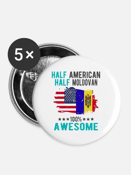 Halb Amerikaner Halb Moldawier - Buttons groß 56 mm (5er Pack) - Weiß
