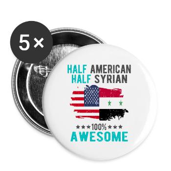 Halb Amerikaner Halb Syrier - Buttons groß 56 mm (5er Pack) - Weiß - Vorne