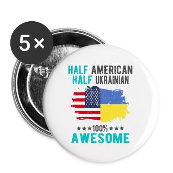 Half American Half Ukrainian - Buttons large 2.2''/56 mm (5-pack) - white - Front