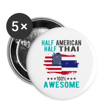Half American Half Thai - Buttons large 2.2''/56 mm (5-pack) - white - Front