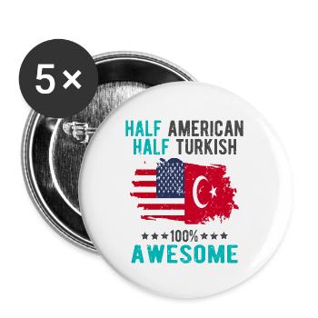 Halb Amerikaner Halb Türke - Buttons groß 56 mm (5er Pack) - Weiß - Vorne