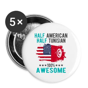 Moitié américain moitié tunisien - Lot de 5 grands badges (56 mm) - blanc - Devant