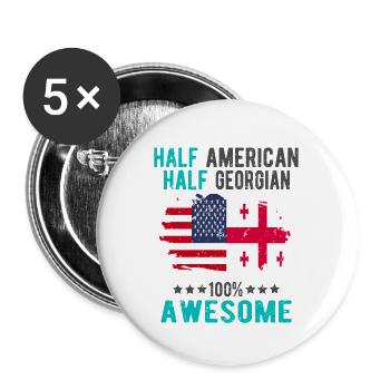 Halb Amerikaner Halb Georgier - Buttons groß 56 mm (5er Pack) - Weiß - Vorne